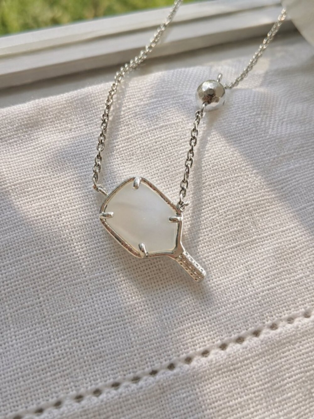 Kendra Scott Pickleball Pendant Necklace Silver Ivory Mother-of-Pearl Jewelry